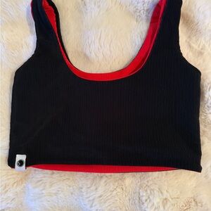 Five Dancewear Reversible Black and Red Ribbed Crop Top Size Small